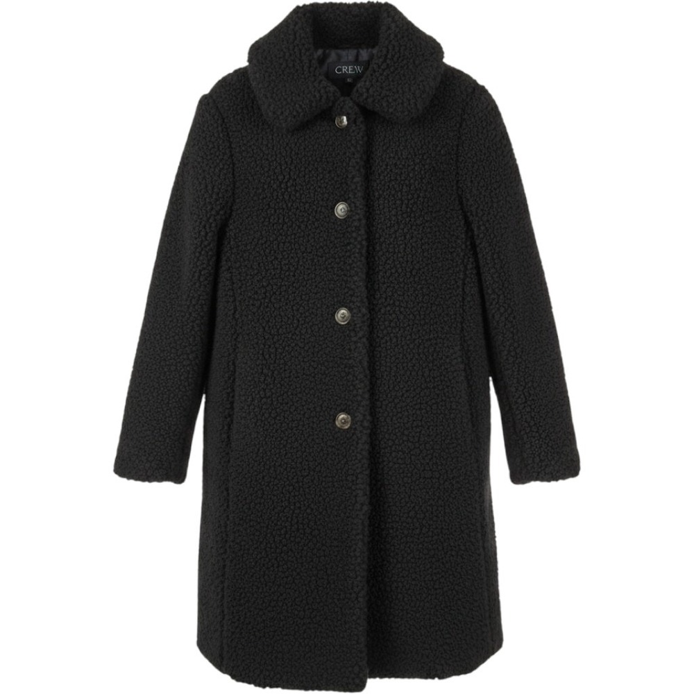 J.Crew Teddy Sherpa Topcoat Black Faux Fur‎ Overcoat Jacket Women's Size M